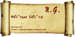 Mánya Géza névjegykártya